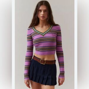 BDG Addison Ribbed V-Neck Cropped Knit Sweater
